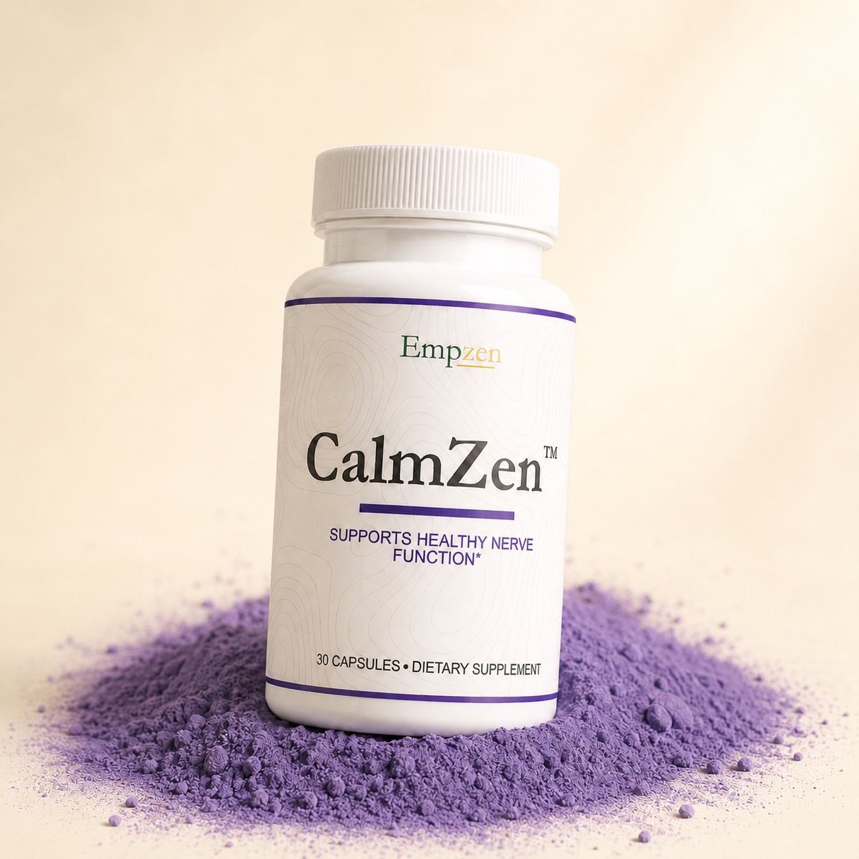 CalmZen bottle in a refined powder composition
