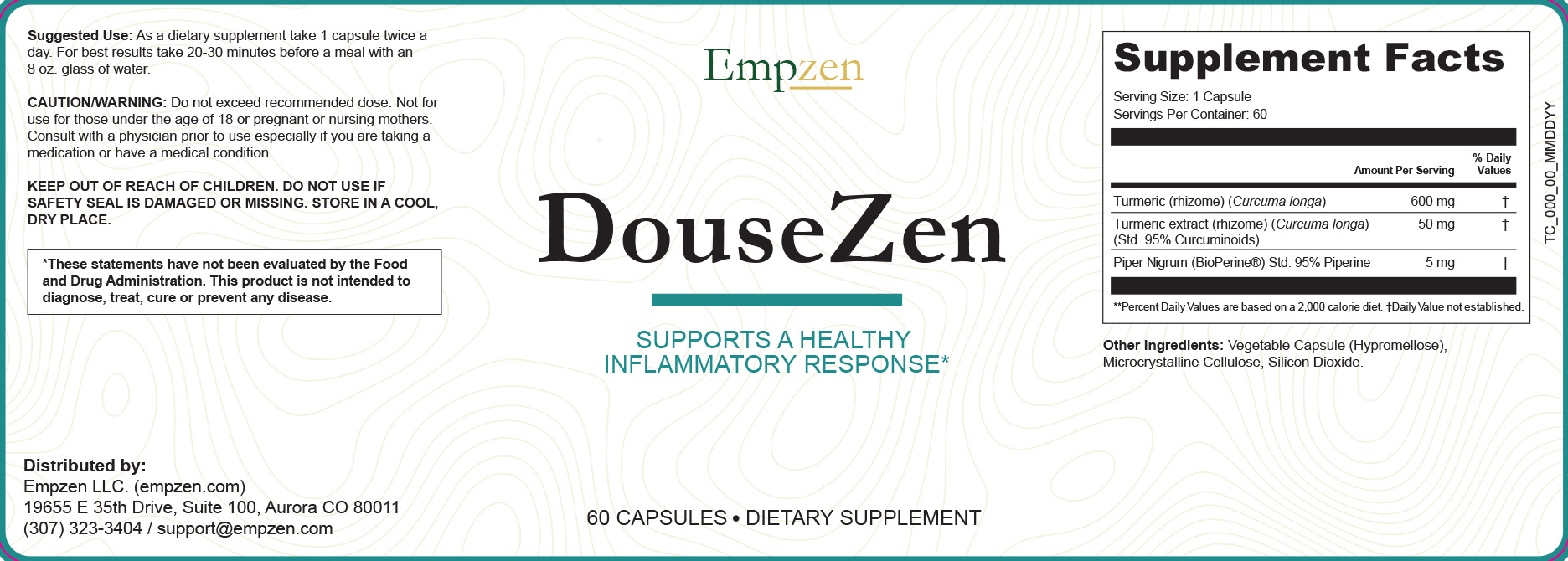 DouseZen complete label with Supplement Facts, ingredients and directions