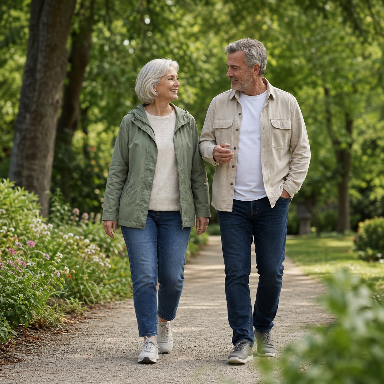 An older couple enjoying a walk in the park